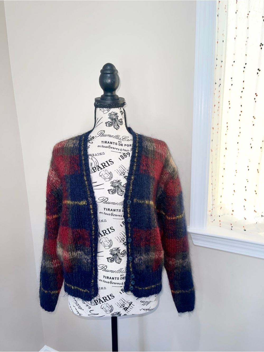 Vintage Mohair Wool Plaid Knit Cardigan - Picture 3 of 8
